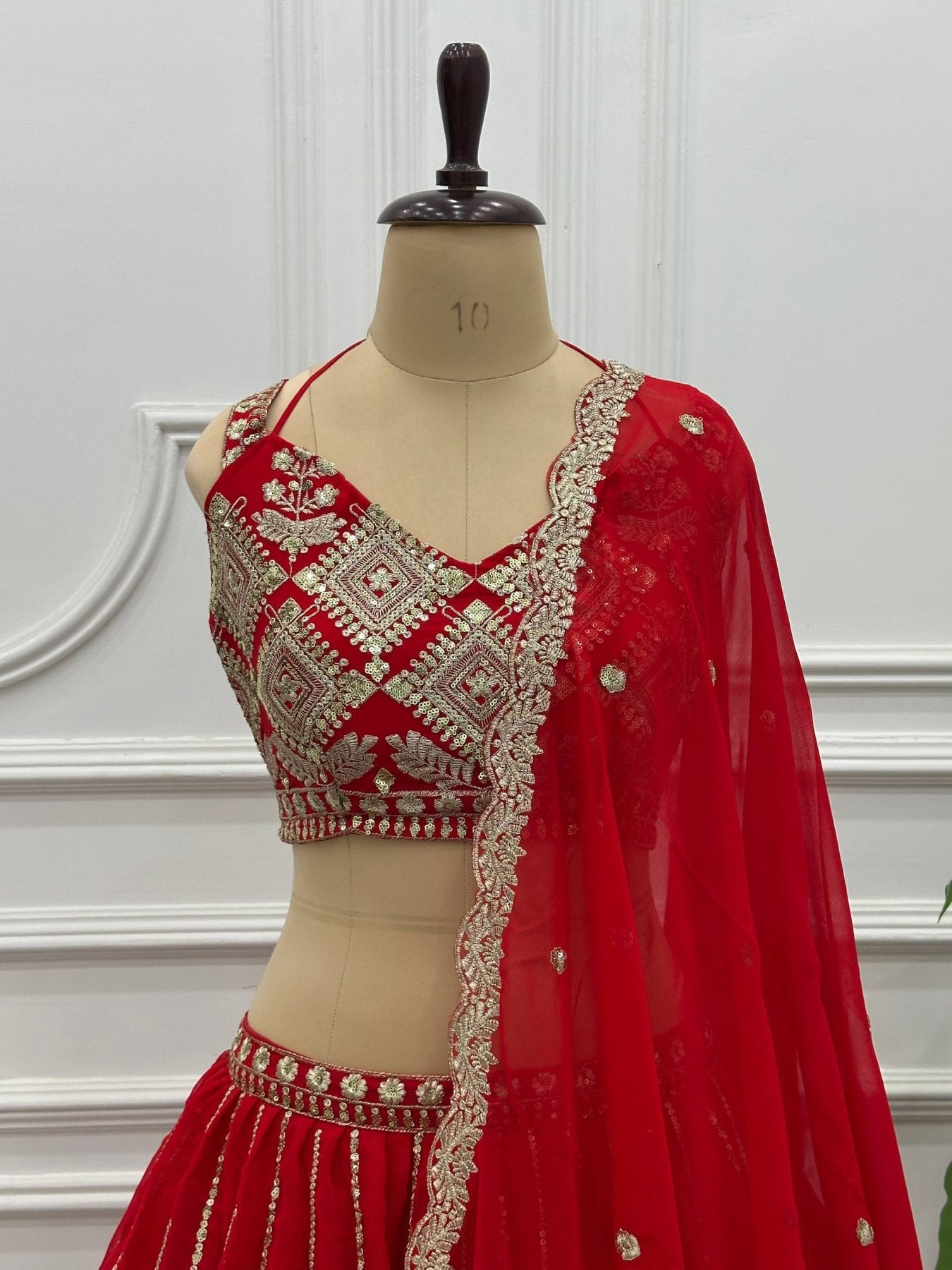 Red Bridal Faux Georgette Lehenga with Sequins Zari Work For Wedding Wear colour variant view