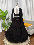 Black Georgette Lehenga Choli blouse and dupatta detail