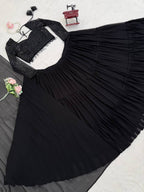 Black Georgette Lehenga Choli embroidery close-up