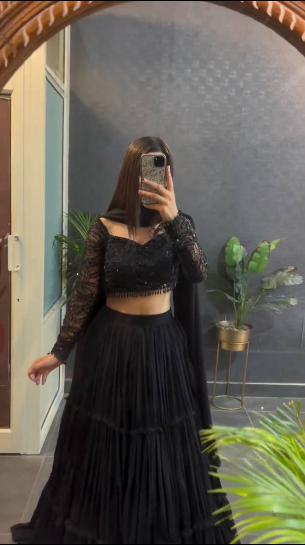 Black Georgette Lehenga Choli full drape view