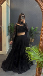 Black Georgette Lehenga Choli embroidery close-up