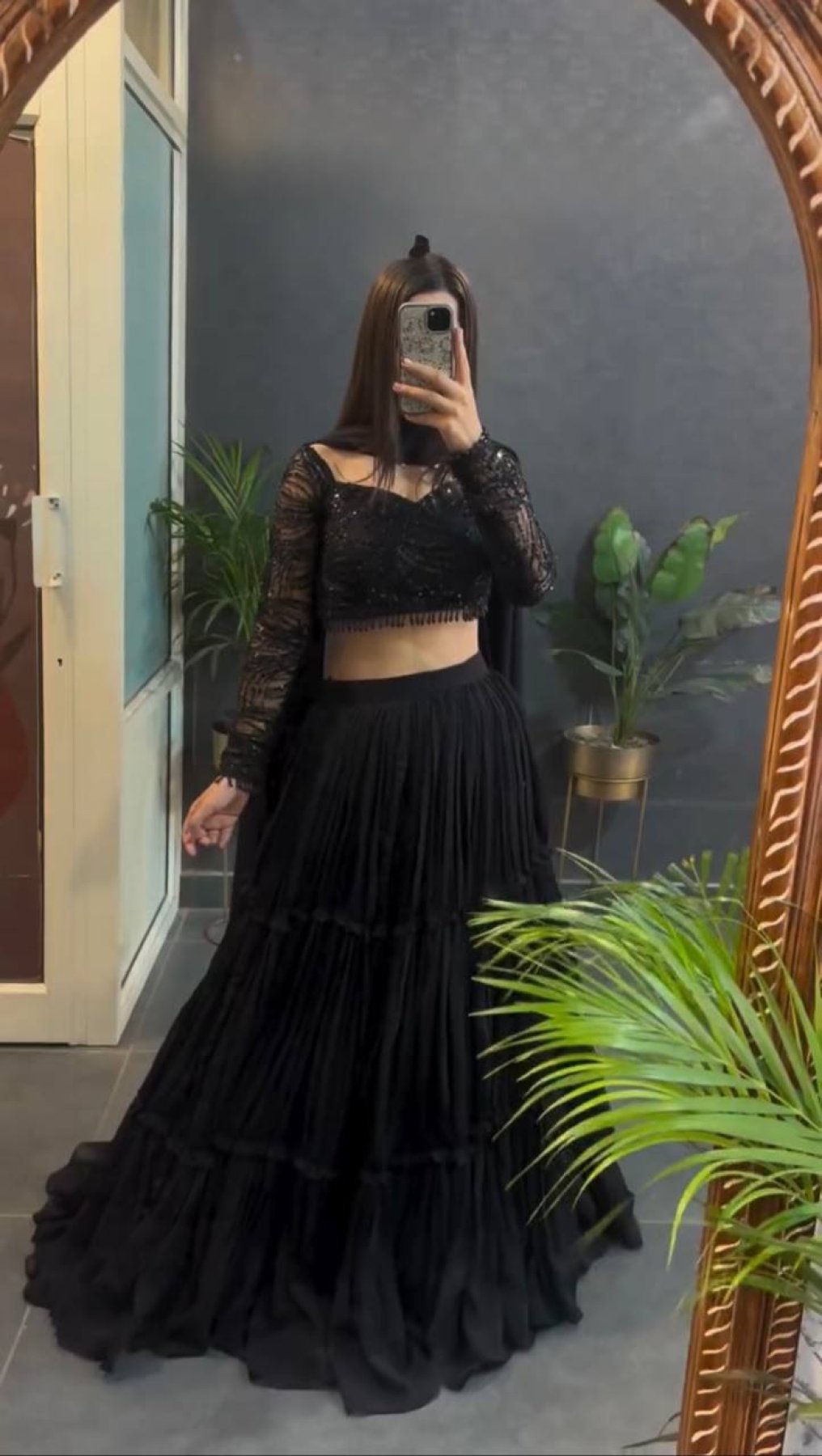 Black Georgette Lehenga Choli embroidery close-up
