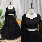 Black Georgette Lehenga Choli fabric texture detail