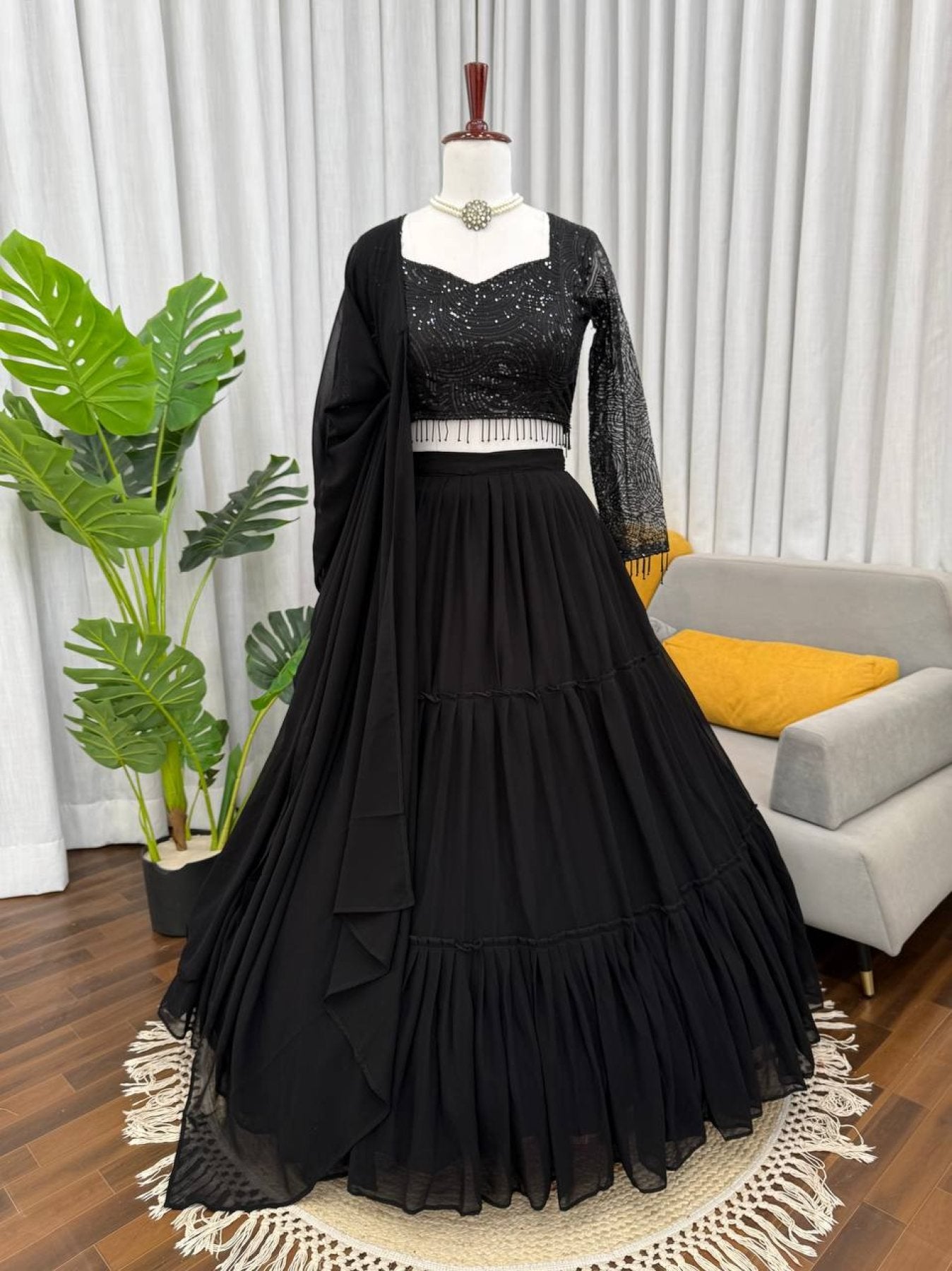 Black Georgette Lehenga Choli back view