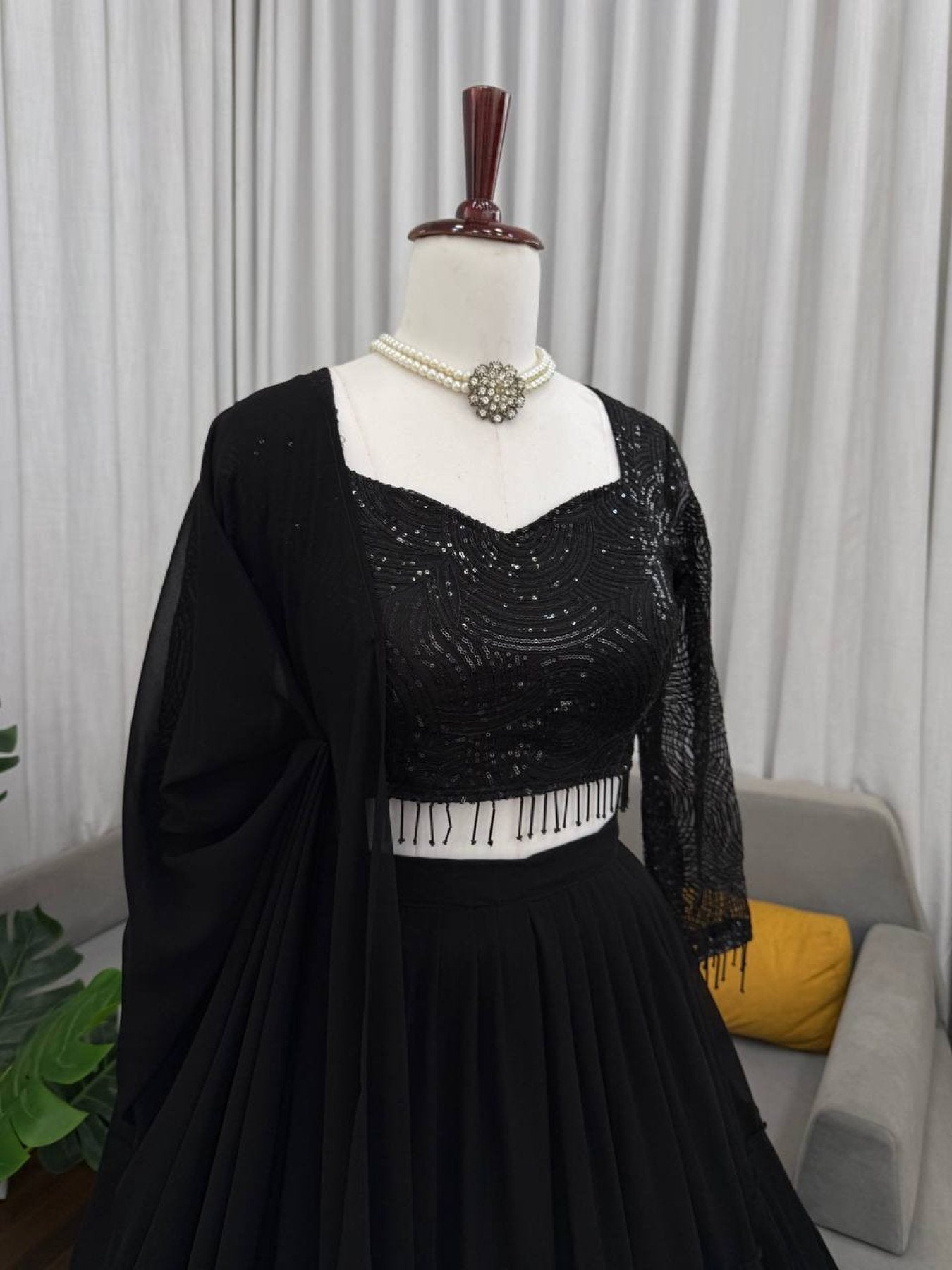 Black Georgette Lehenga Choli front view
