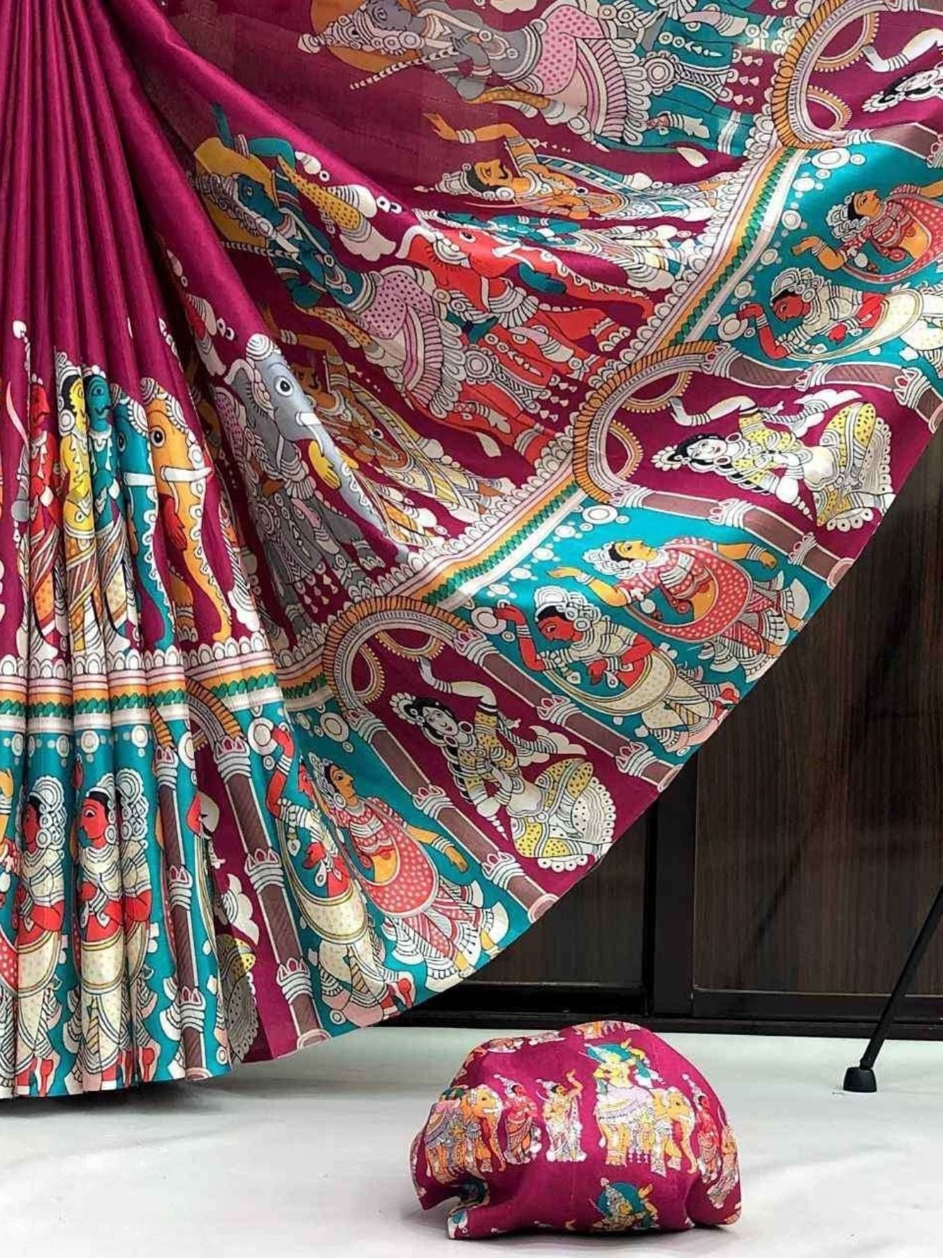 Magenta Tussar Saree for women - full front view | Snyvia