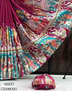 Magenta Tussar Saree - drape and pallu detail