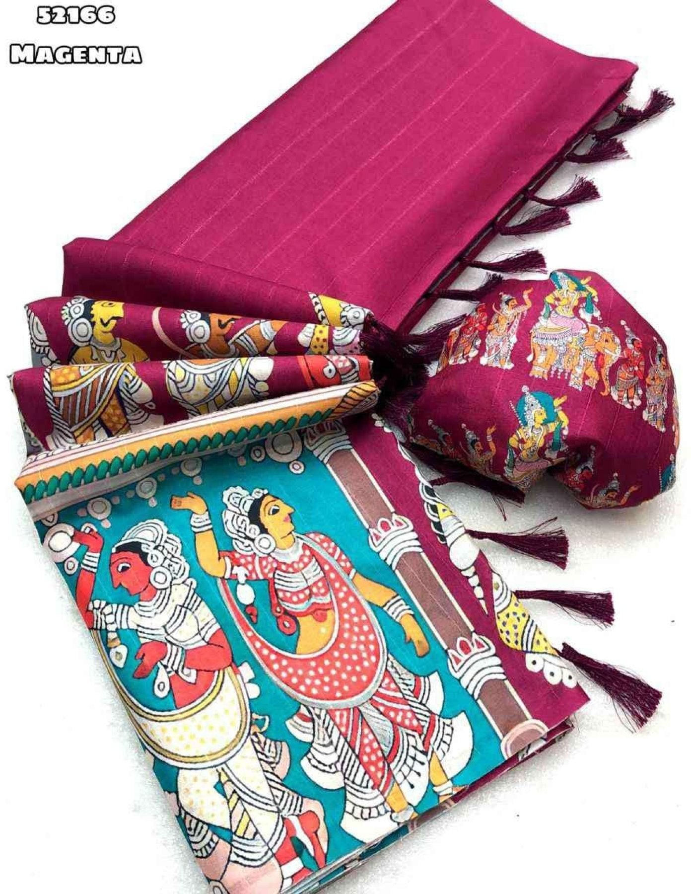 Magenta Tussar Saree - side drape view