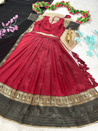 Maroon Silk Lehenga Choli Combo Set for Mother and Daughter Festive Wear full drape view