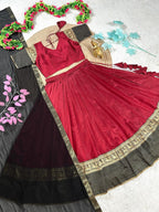 Maroon Silk Lehenga Choli Combo Set for Mother and Daughter Festive Wear embroidery close-up