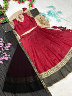 Maroon Silk Lehenga Choli Combo Set for Mother and Daughter Festive Wear back view