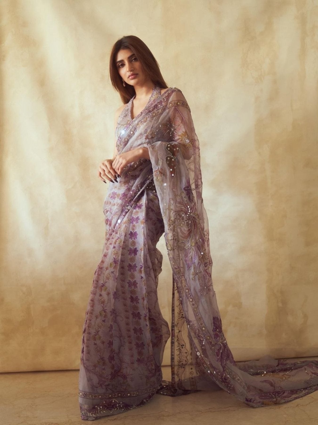 Purple Tabby Saree - drape and pallu detail
