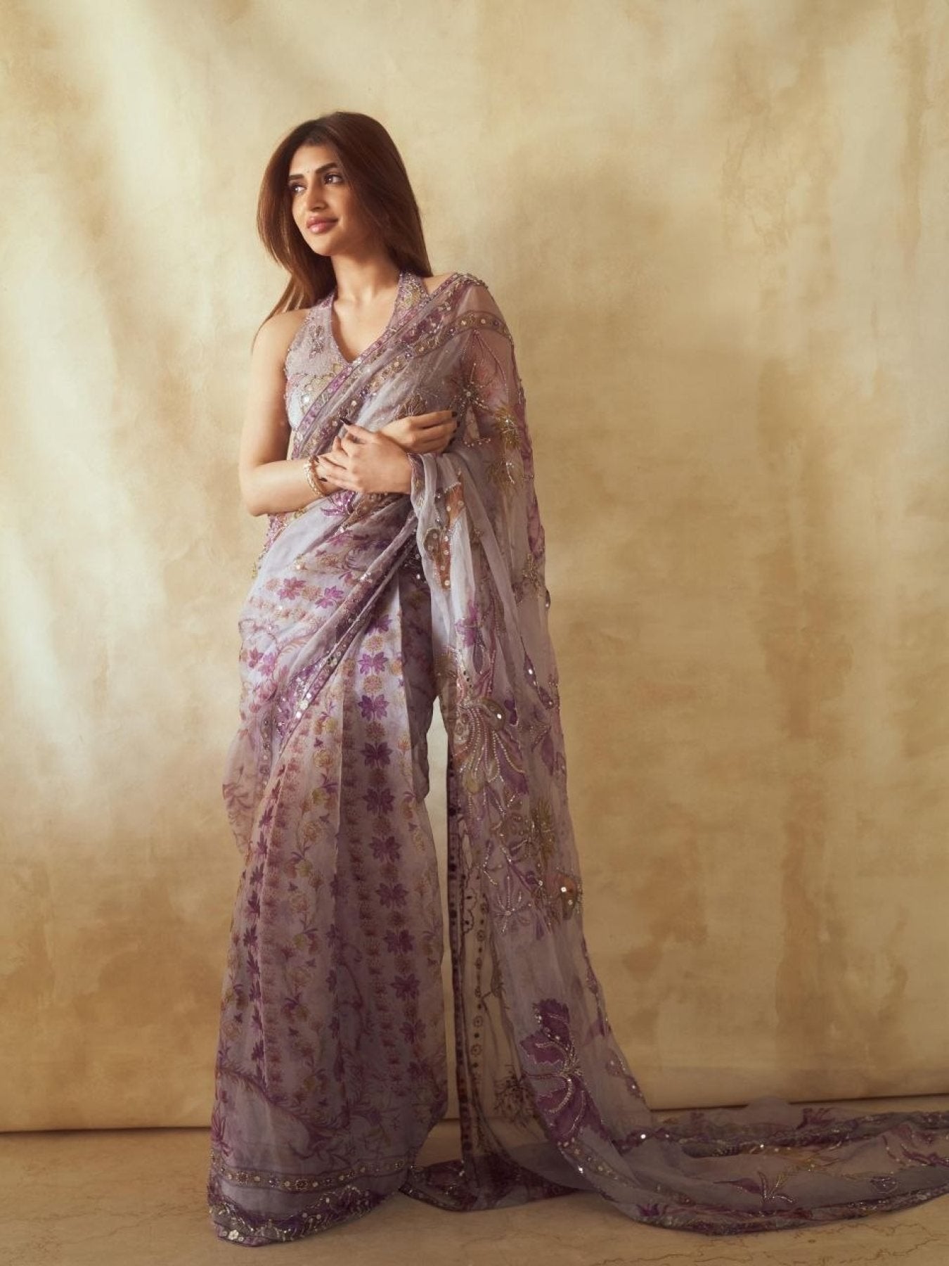 Purple Tabby Saree - Mirror Work embroidery work detail