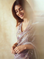 Purple Tabby Saree - Mirror Work pallu design detail