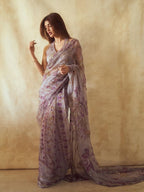 Purple Tabby Saree - Mirror Work back view