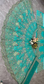 Butterfly Net Coding Sequins Lehenga blouse and dupatta detail