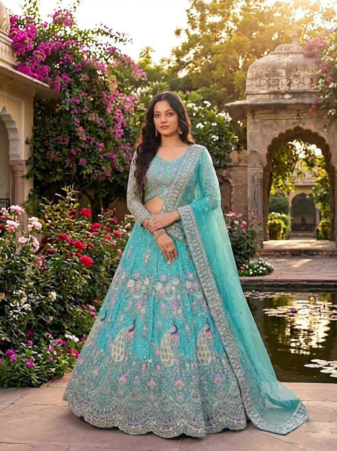Pista Butterfly Net Coding Sequins Lehenga full drape view