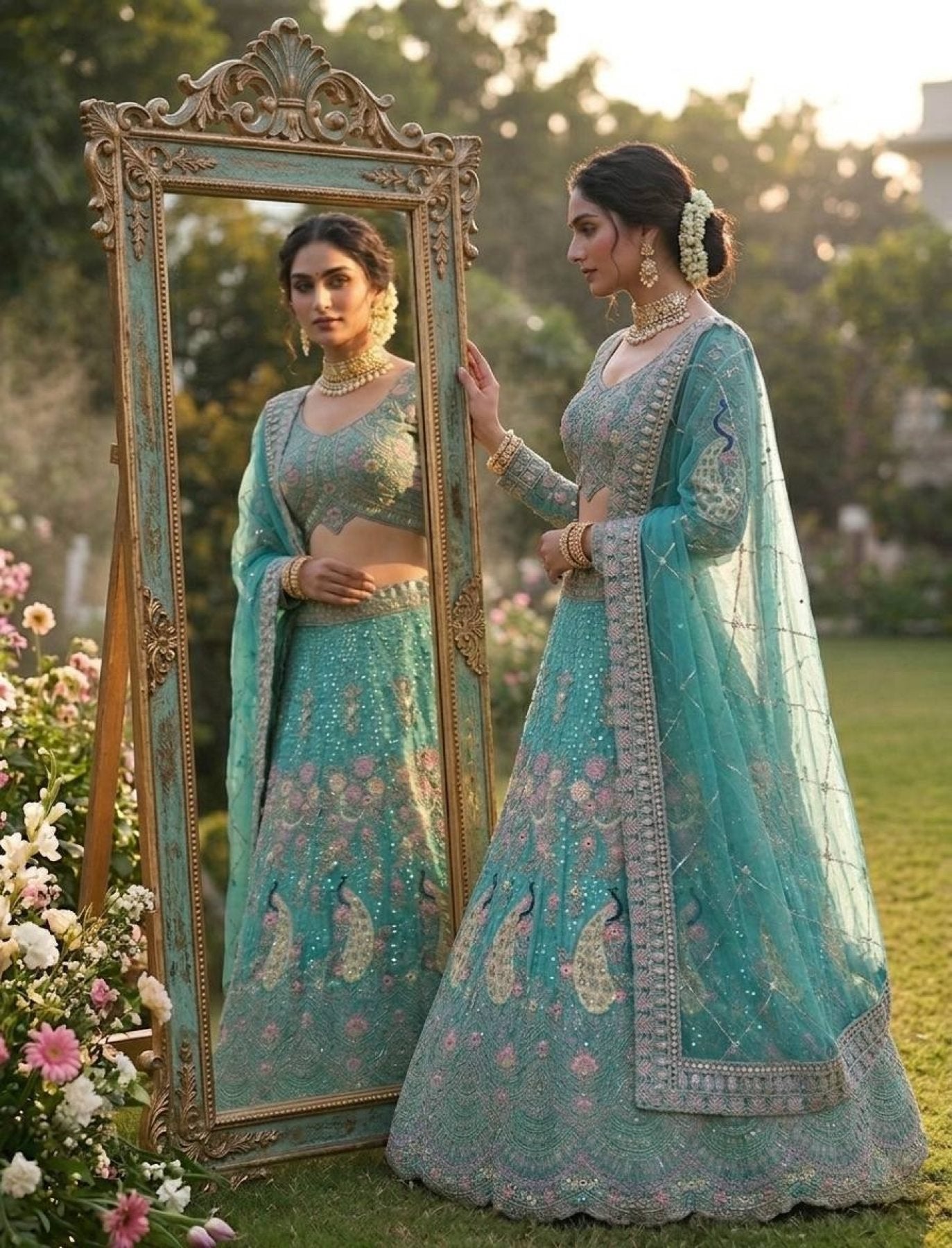 Mustard Yellow Butterfly Net Coding Sequins Lehenga fabric texture detail