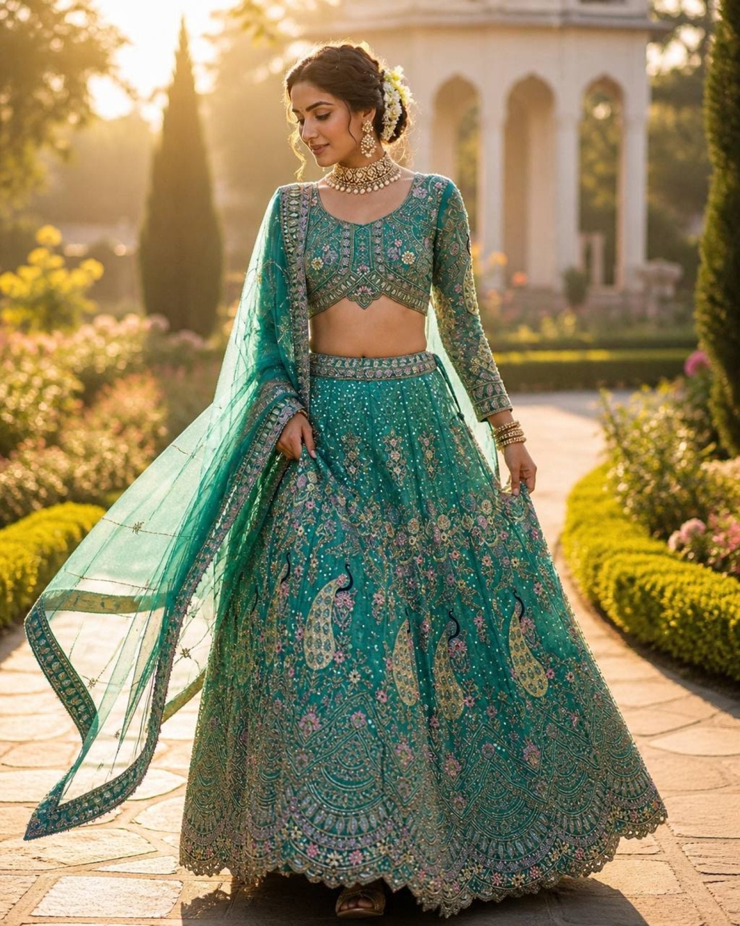 Butterfly Net Coding Sequins Lehenga front view