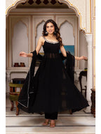 Midnight Mirror Georgette Anarkali Set with Palazzo Dupatta Ready for women | Snyvia