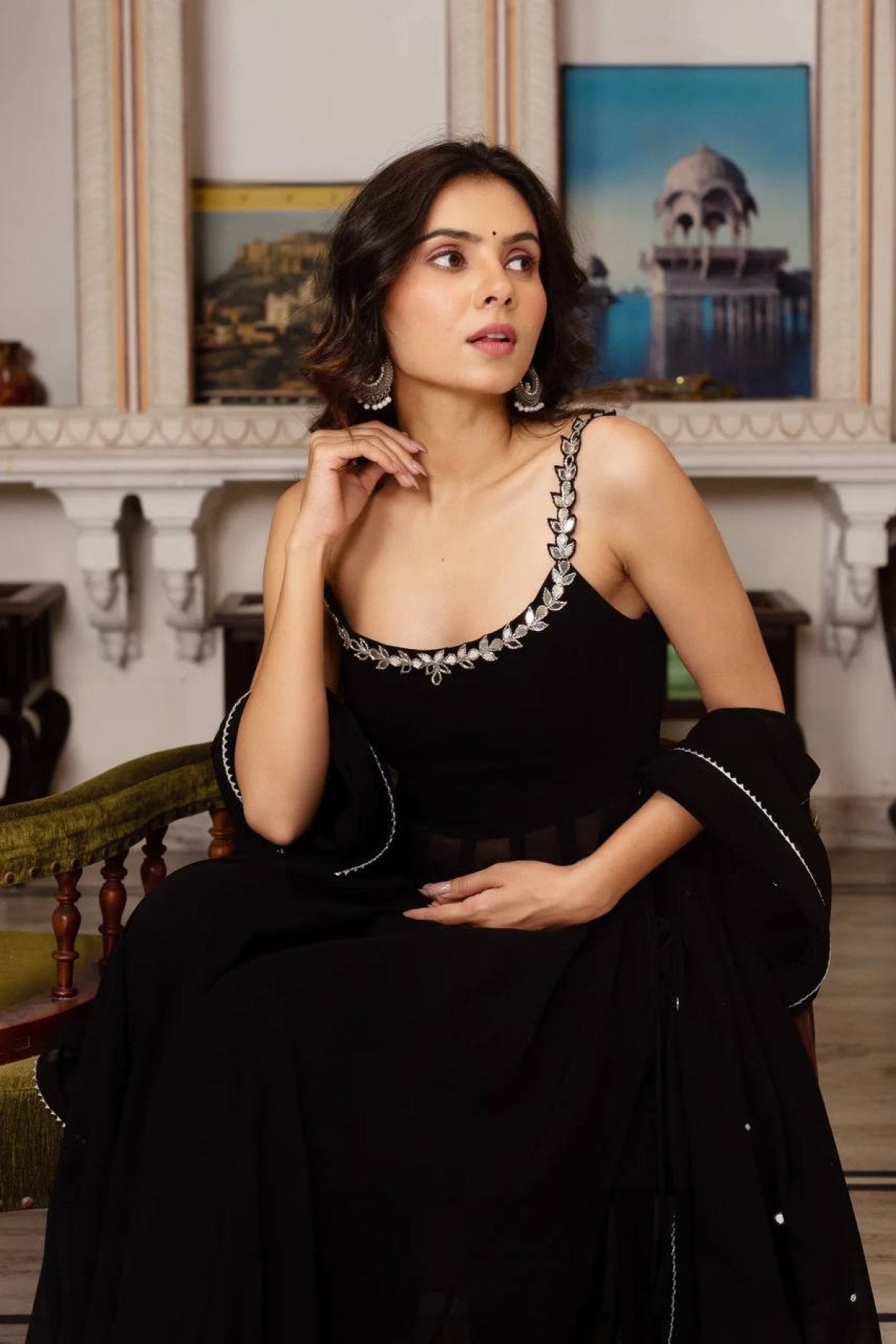 Midnight Mirror Georgette Anarkali Set with Palazzo Dupatta Ready full set view