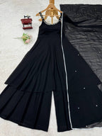 Midnight Mirror Georgette Anarkali Set with Palazzo Dupatta Ready full set view