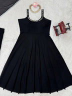 Midnight Mirror Georgette Anarkali Set with Palazzo Dupatta Ready detailed view