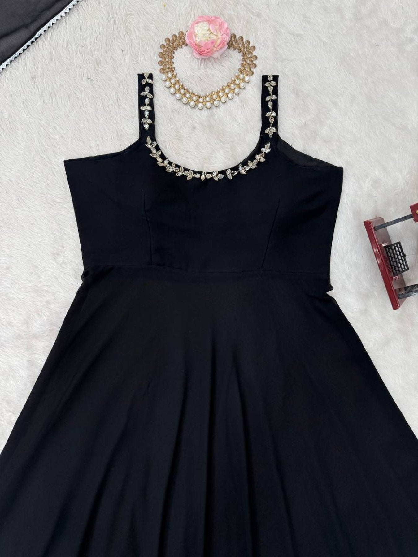 Midnight Mirror Georgette Anarkali Set with Palazzo Dupatta Ready fabric texture detail