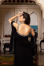 Midnight Mirror Georgette Anarkali Set with Palazzo Dupatta Ready embroidery close-up