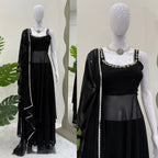 Midnight Mirror Georgette Anarkali Set with Palazzo Dupatta Ready fabric texture detail