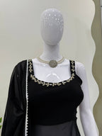 Midnight Mirror Georgette Anarkali Set with Palazzo Dupatta Ready back view