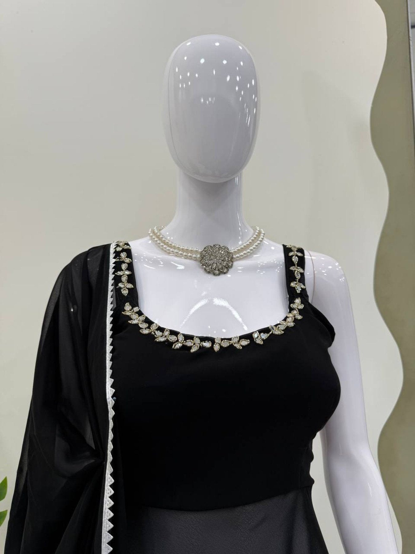 Midnight Mirror Georgette Anarkali Set with Palazzo Dupatta Ready back view