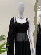 Midnight Mirror Georgette Anarkali Set with Palazzo Dupatta Ready styling view