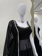 Midnight Mirror Georgette Anarkali Set with Palazzo Dupatta Ready detailed view