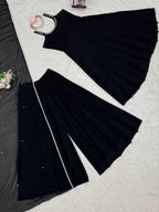 Midnight Mirror Georgette Anarkali Set with Palazzo Dupatta Ready front view