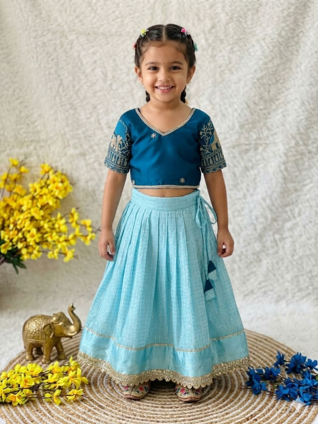 Kids Party Wear Lehenga Choli for Special Occasions blouse and dupatta detail