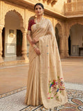 Cream Cotton Saree for women - full front view | Snyvia