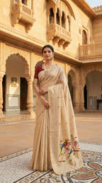 Cream Cotton Saree - drape and pallu detail