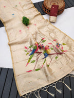 Cream Cotton Saree - side drape view