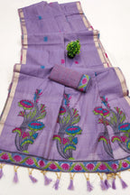Purple Cotton Saree - side drape view