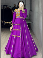Purple Navratri Cotton Lehenga Set with Real Mirror Gamthi Work for women | Snyvia