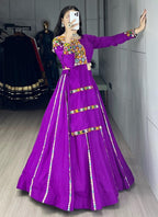 Navratri Cotton Lehenga Set with Real Mirror Gamthi Work embroidery close-up