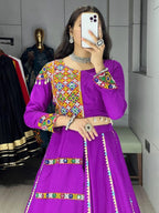 Navratri Cotton Lehenga Set with Real Mirror Gamthi Work back view
