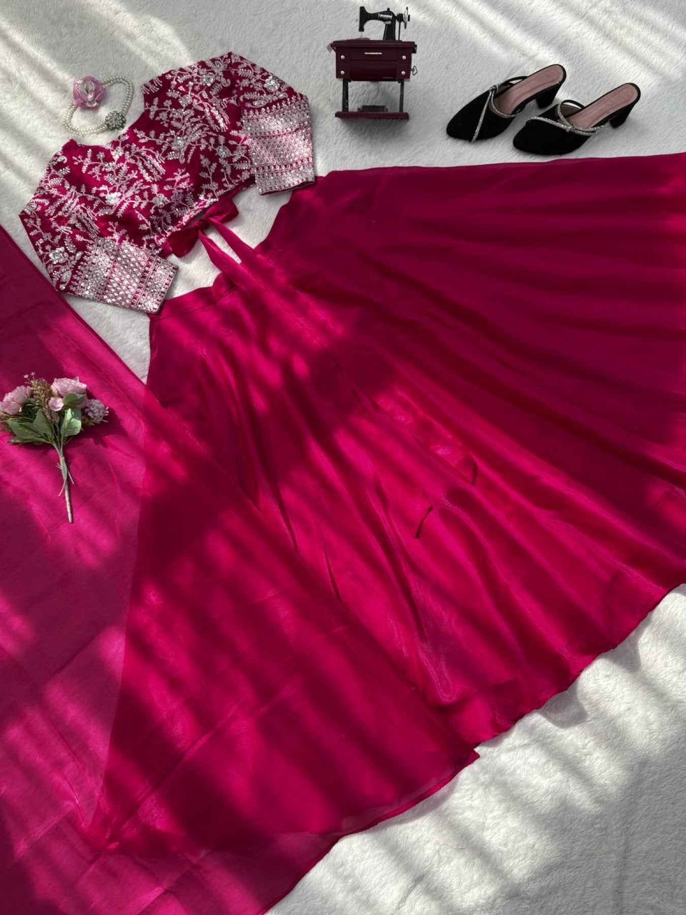 JMV Silk Lehenga with Coding Dori Sequins Work For Special Occasions full drape view