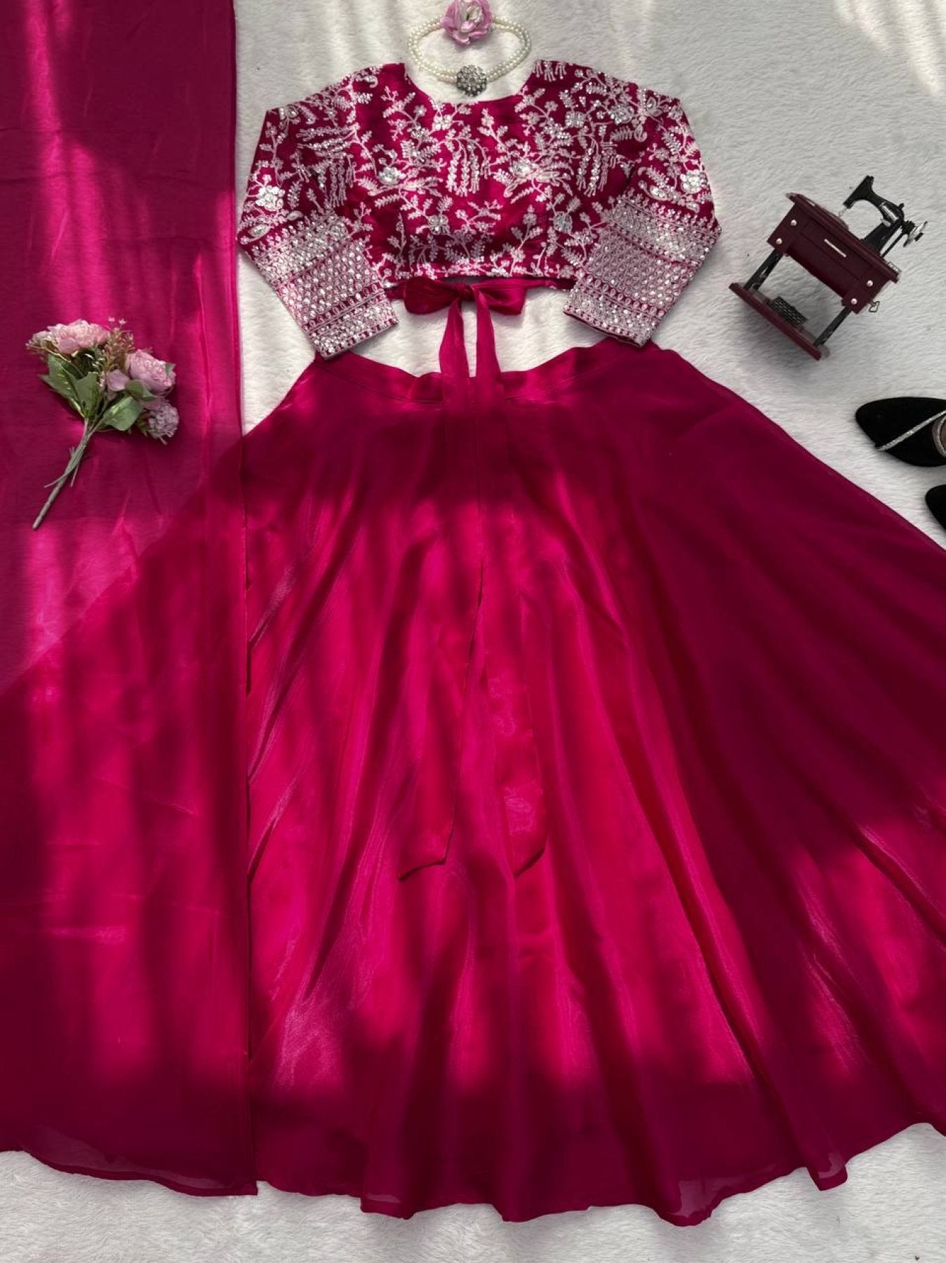JMV Silk Lehenga with Coding Dori Sequins Work For Special Occasions embroidery close-up