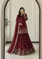 Embroidered Fandy Silk Outfit for Festive Wear Lehenga blouse and dupatta detail