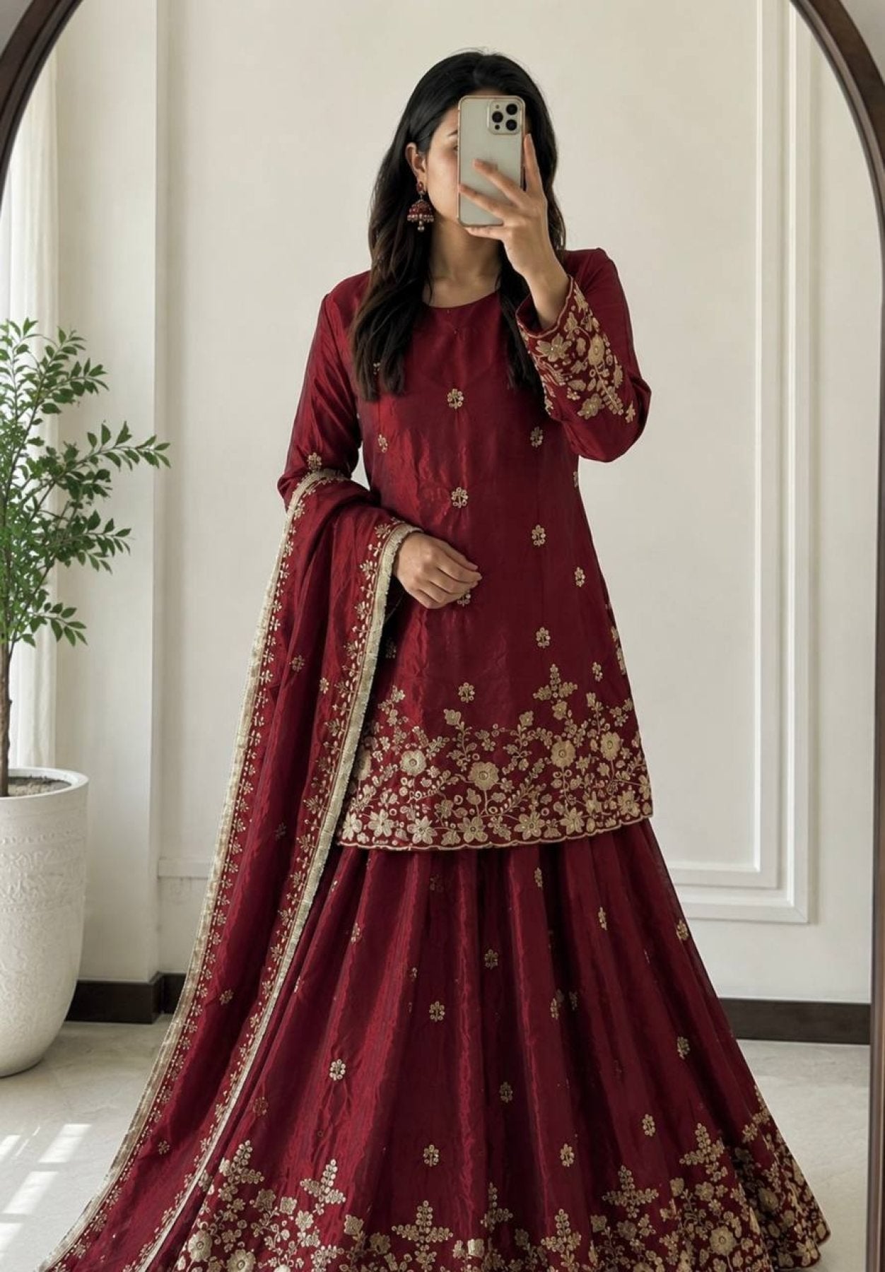 Embroidered Fandy Silk Outfit for Festive Wear Lehenga embroidery close-up