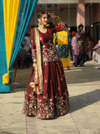Embroidered Fandy Silk Outfit for Festive Wear Lehenga fabric texture detail
