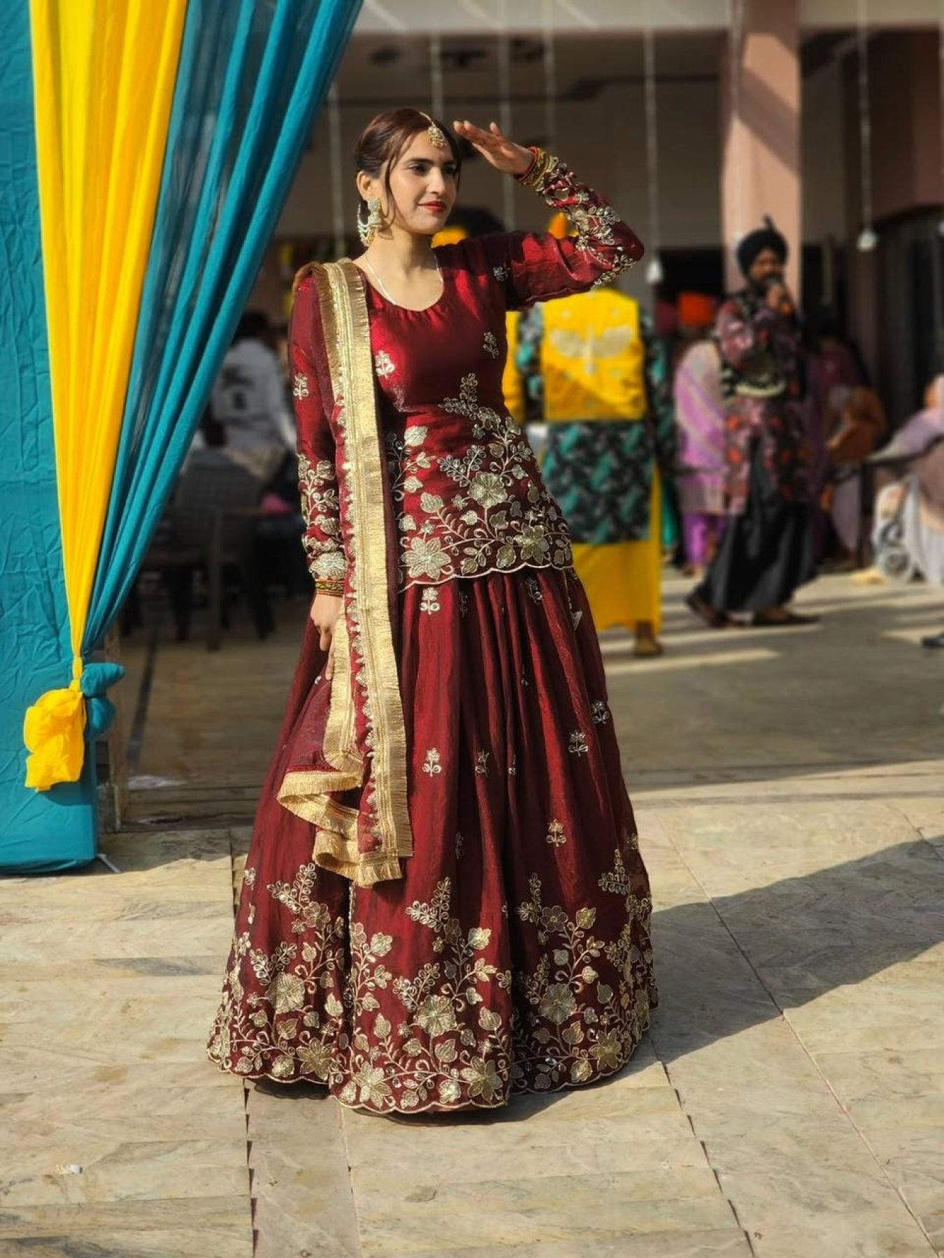 Embroidered Fandy Silk Outfit for Festive Wear Lehenga fabric texture detail