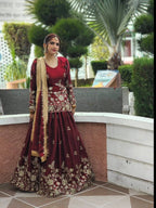 Embroidered Fandy Silk Outfit for Festive Wear Lehenga back view